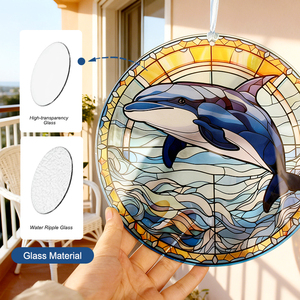 Custom Art Deco Animal Dolphin Sun Catcher Waterweed Stain Glass <b>Panel</b> <b>Window</b> for Home Decoration-Ocean Ornaments - Product Image 3