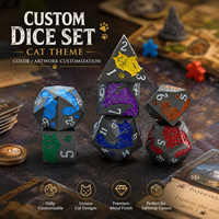 Ensemble de 7 dés polyédriques en métal noir, style chat arc-en-ciel, pour D&D, RPG, jeux de rôle, bar, fête, jeu de table, Dungeons and Dragons