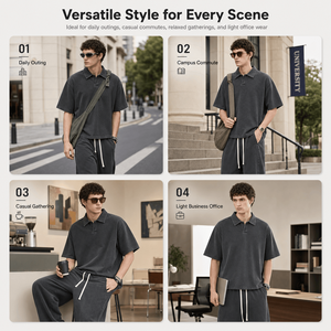 Polo homme en coton lavé 280G, coupe ample rétro, style streetwear, manches courtes, haut décontracté vintage pour l'été - Product Image 3