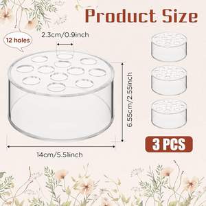 3個セット クリアアクリル製 花瓶 センターピース 丸型 12穴 フラワーベース ダイニングテーブル装飾用 低い花瓶 穴付き - Product Image 4