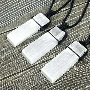 Natural Stone Rectangle Pendant Necklace <b>Rope</b> <b>Chain</b> Gemstone Jewelry White Crystal Gift for Women - Product Image 2