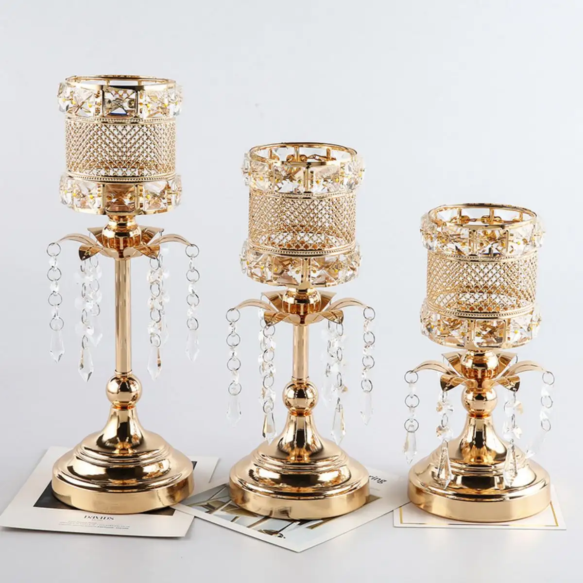 Candelabro de candelita Retro, candelabro de Pilar, candelabros de cristal dorado para boda, San Valentín, mesa de cena, decoración de fiesta