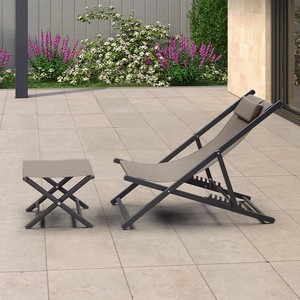 Chaise de plage pliable en aluminium, chaise longue en <span class=keywords><strong>toile</strong></span>, fauteuil inclinable pour solution de sièges d'extérieur avec repose-pieds, options légères - Product Image 2