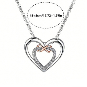 <span class=keywords><strong>Collana</strong></span> alla Moda in Rame con Zirconi Intarsiati a Doppio <span class=keywords><strong>Cuore</strong></span> <span class=keywords><strong>Infinito</strong></span> per Anniversario e Uso Quotidiano, Abbinabile per Coppie - Product Image 2