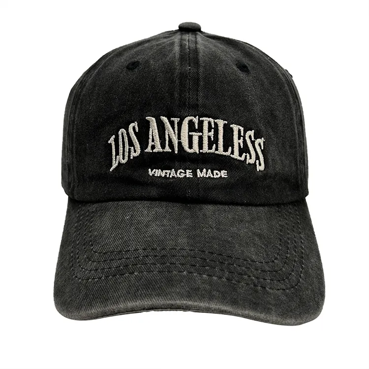 Özel Logo yıkanmış yumuşak üst Vintage sıkıntılı yapılandırılmamış ayarlanabilir Denim düz pamuk beyzbol kapaklar baba şapkası