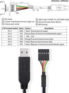 Nouveau câble convertisseur série USB 3.3V TTL UART avec puce FT232R, fil PVC, extrémité dénudée, connecteur pour téléchargement de programme de flashage informatique - Product Image 3