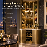 Meuble de rangement à vin d'angle Minghou, style moderne et luxueux, finition dorée, pour salle à cocktails