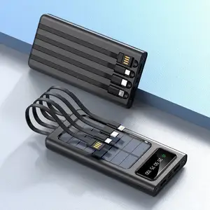 Power Bank Pengisi Daya Tenaga Surya Bawaan, Power Bank Ponsel 20000Mah Tahan Air 4 Kabel USB