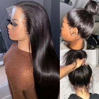Peluca de Cabello Humano Remy Liso Largo con Base de Encaje, Densidad del 150%, Color Negro Natural, Cabello Virgen Vietnamita