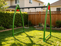 Ensemble de balançoires double d'extérieur robuste en acier galvanisé, modèle Arc A vert, pour enfants, jardin et parc, vente en gros