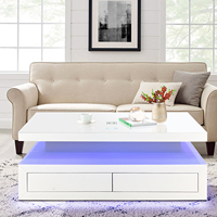 Mesa de Centro Moderna Inteligente con LED, Carga Inalámbrica, Luz RGB, Acabado Brillante y Almacenamiento para Sala de Estar