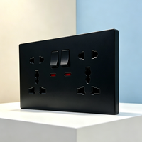 Prise murale double A6 à 5 broches avec interrupteur, coque ignifuge, cadre en acier, contact en bronze, prise universelle avec voyant lumineux