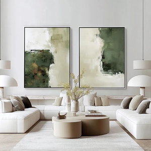 Ensemble <span class=keywords><strong>de</strong></span> 2 peintures abstraites vertes et blanches à l'huile <span class=keywords><strong>sur</strong></span> toile Texture vert foncé <span class=keywords><strong>peinture</strong></span> verte sauge décoration murale abstraite moderne - Product Image 5