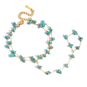 Cadena de mano chapada en oro de 18 quilates, acero inoxidable <span class=keywords><strong>316L</strong></span> con cuentas de turquesa natural, joyería de brazo Boho Chic para mujer - Product Image 5