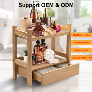 Organizador de Baño de Bambú Sostenible de 2 Niveles, Bandeja para Encimera, <span class=keywords><strong>Estante</strong></span> Pequeño para Maquillaje, Especias, Té y Almacenamiento - Product Image 1