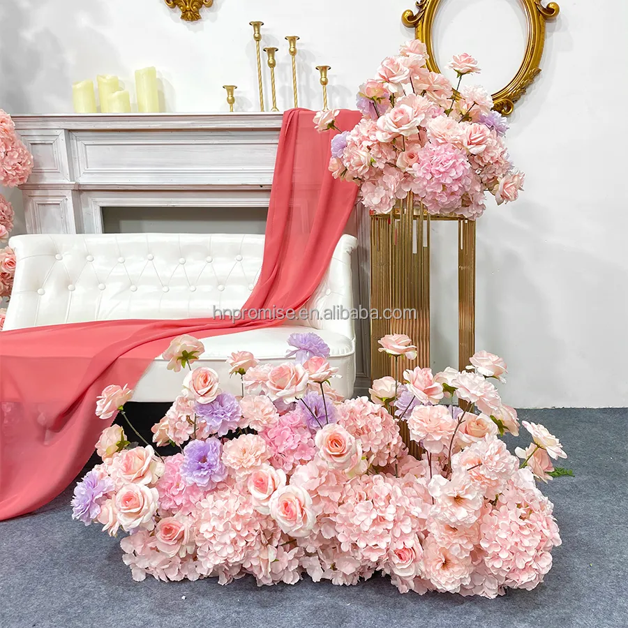 Söz toptan gerçek dokunmatik Centerpiece pembe çiçek kemer düzenleme düğün kemer zemin