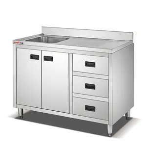 Customized Restaurant Stainless Steel Cabinet Design/Commercial Used Stainless Steel Work Table Sink Cabinet with Drawers