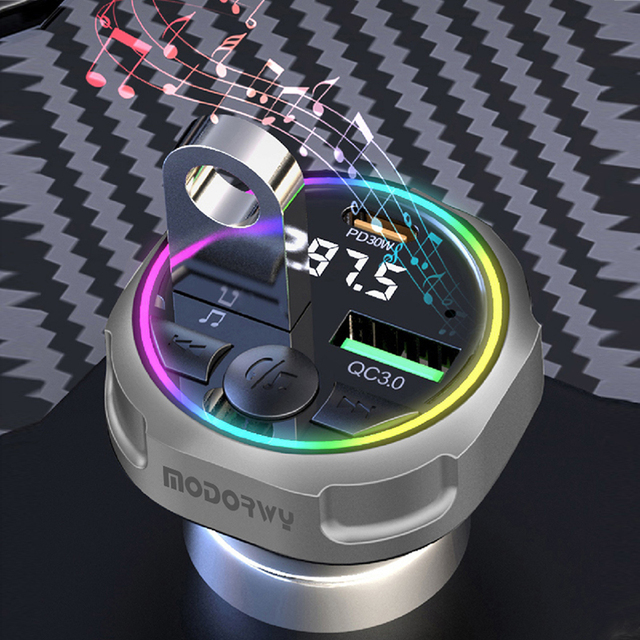 Blue Tooth FM Transmitter Car Charger PD 30W Wireless Car Charger MP3 Player USB Connection 360 Degree Rotation Portable Stereo