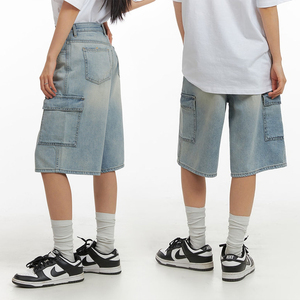 Haute qualité poids lourd été bleu clair lavé Denim Cargo bouton matériel sport femmes Jeans <span class=keywords><strong>court</strong></span> <span class=keywords><strong>Jean</strong></span> <span class=keywords><strong>Court</strong></span> Femme - Product Image 4