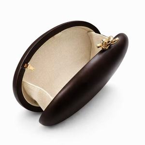 Wholesale women‘s clutch Oval Clutch Bag With Gold Chain Magnetic Closure Evening Party Style Solid Color Leather Clutch Bag - Product Image 5