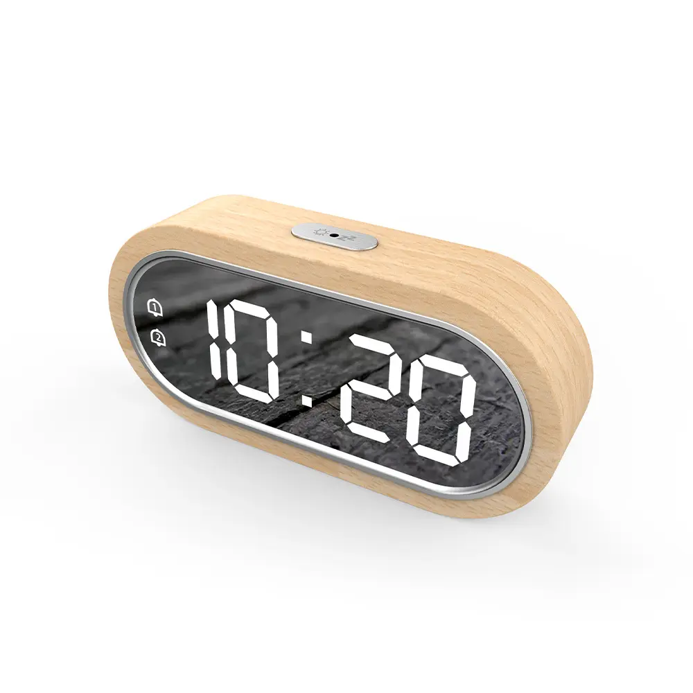 Led Adaptive Backlight Solid Wood Digital Clock 1003a Double Alarm Sleep Electronic Clock Temperature Mirror Alarm Clock