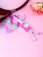 Porte-clés anti-stress en silicone Push Pop It, breloque de sac perlée colorée, pendentif papillon cœur, porte-clés personnalisé avec lettre, cadeau