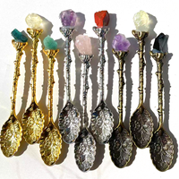 Prix de gros 12cm améthyste mini grappe fleur cristal cuillère à thé pierre brute cristal cuillère à café