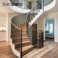 Escalier hélicoïdal en acier sur mesure avec marches en marbre de Carrare et garde-corps en métal pour villas et hôtels de luxe