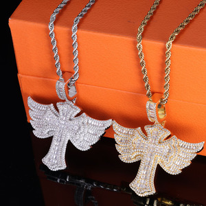 Iced Out Moissanite Pendant 925 Sterling Silver VVS Seraphim Spread Wings RIP Tribute Heavenly Protector GRA Certified <b>Tester</b> - Product Image 2