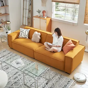 Nordic Velvet Fabric Couch Living Room Sofas 3 Seat Garden Sofas Handmade Tofu Sectional Sofa