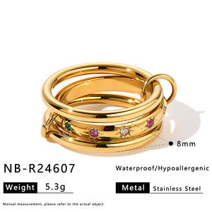 Anillo de banda estrecha de acero inoxidable chapado en oro de 18 quilates, impermeable, con circonita de estrella, regalo para mujer, joyería de moda para fiestas y cócteles - Product Image 3