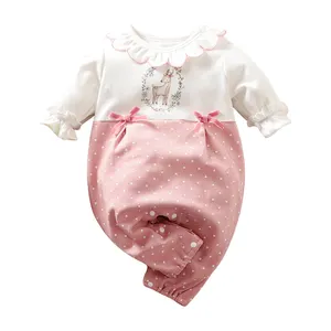 Fashion Cute Deer Love Heart Print Long-Sleeve Spring Autumn Newborn Infant Baby Girls Rompers 100% Cotton Baby Onesie