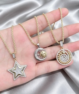 Two-Tone jewelry star Sun Moon Pendant necklaces Sparkling charm link <b>chain</b> for Gift Party - Product Image 5