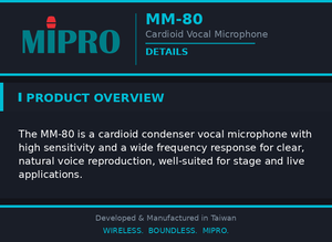 Micrófono Vocal de Condensador de Alta Sensibilidad MIPRO Premium con Amplia Respuesta de Frecuencia para Actuaciones en Escenario - Product Image 5