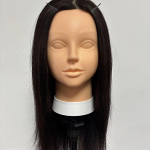 Cabeza de Maniquí de Cabello Humano <span class=keywords><strong>Real</strong></span> Negro de 16 Pulgadas - Se Puede Lavar, Decolorar, Teñir y Peinar para Practicar Todas las Habilidades de Peluquería - Product Image 1