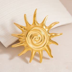 Sun Shape <b>Titanium</b> Steel <b>Ring</b> 18K Gold Plated Open Style Unisex Party Jewelry - Product Image 3