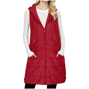<span class=keywords><strong>Gilet</strong></span> matelassé long 100 % polyester 90 % duvet de canard, style streetwear, à <span class=keywords><strong>capuche</strong></span>, avec fermeture éclair, collection Hiver 2025 pour femme - Product Image 2