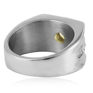 Yunnique – bague géométrique en acier inoxydable avec pierre noire, bijoux de mariage unisexes, cadeau - Product Image 3