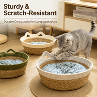Panier-lit pour chat en herbe écologique multicolore, respirant et chaud, pour intérieur, lit de couchage pour animaux de compagnie, panier-griffoir rond tressé à double usage