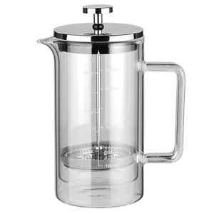 Cafetière à pression moderne en verre transparent double couche grande capacité avec couvercle, tasse filtrante graduée, infuseur à thé - Product Image 5