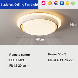 Low Profile 18.9'' Bladeless <b>Ceiling</b> Fan <b>Light</b> Energy Efficient <b>Dimmable</b> 6-Speed DC Motor Flush Mount Fan <b>Light</b> for Kids Room - Product Image 2