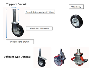 6 8 inch mạ kẽm nặng phanh giàn giáo Caster bánh xe với phanh nặng PU giàn giáo Caster - Product Image 2