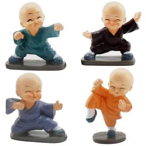 resin buddha figurine Monk Figurine 4 Pcs Lovely Resin Creative Monk Crafts, Kung Fu Buddha Dolls, Home, Car Interior Display