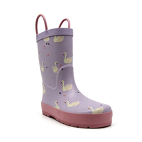Bottes de pluie en caoutchouc naturel pour filles, imprimé cygne, violet lavande, imperméables, antidérapantes, bottes Wellington faciles à enfiler