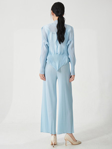 Miyake ชุด2ชิ้นแบบลำลองสำหรับผู้หญิงมีจีบและกางเกงทรงหลวมไซส์ใหญ่จัดส่งเร็ว - Product Image 5