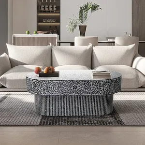 Wholesale Elegant Mother of Pearl Table Sea Shells Inlay Table for Living Room High Quality <b>Mosaic</b> Oval Table - Product Image 5