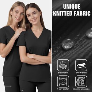 Ensemble uniforme d'hôpital FOXA pour femmes, haut à col en V et pantalon de jogging avec poches utilitaires - Product Image 5