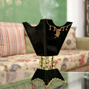 Black Gold Incense Burner Rhinestone Decor Mabkhara <b>Oud</b> <b>Bakhoor</b> Censer Traditional Arabian Tabletop Home Fragrance - Product Image 1