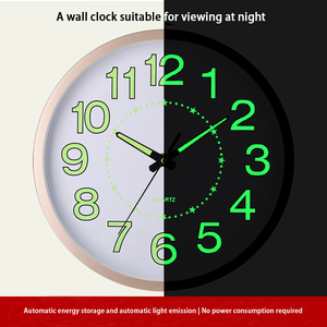 12" (30cm) Luminous Plastic <strong>Silent</strong> <strong>Wall</strong> <strong>Clock</strong>. Ideal for Bedrooms &amp; Living Rooms, Battery-powered, Softly Glowing. - Product Image 2