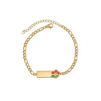 Bracelet en acier inoxydable 316L doré avec émail, motif fleur et cœur, coloré et gravable, pour enfants, vente en gros, personnalisable OEM